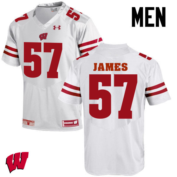 Men Wisconsin Badgers #57 Alec James College Football Jerseys-White